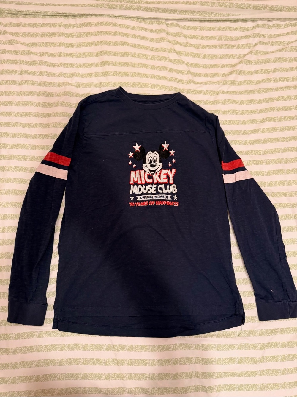 Disney Navy Long-Sleeve Mickey Mouse Club Tee with Red & White Stripes